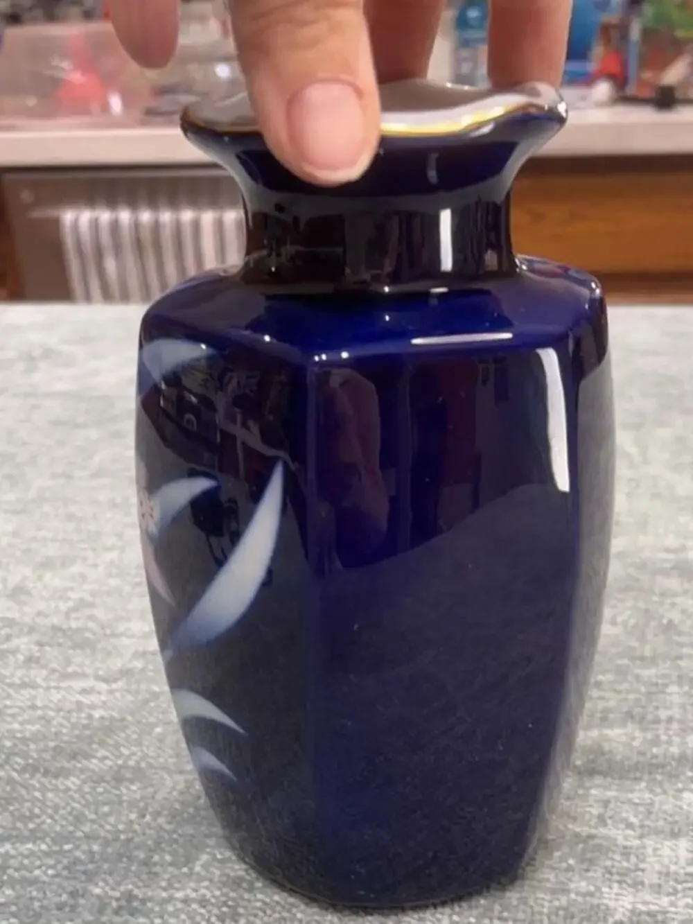 Pier One Japanese Cobalt Blue Porcelain Floral Vase 6 Inch